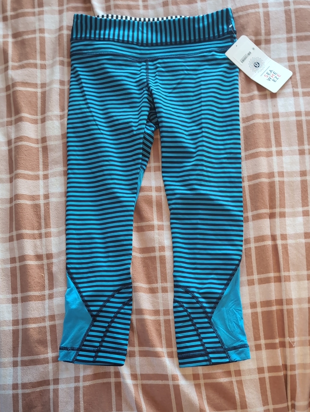lululemon athletica Blue and Black Striped Capri Leggings
